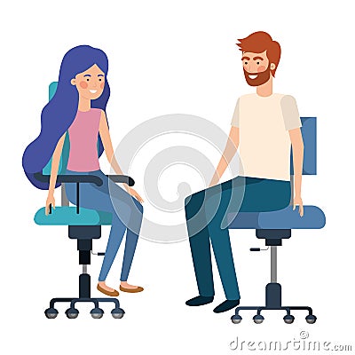 Couple with sitting in office chair avatar character Vector Illustration