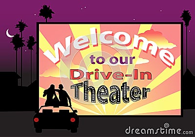 Drive-in movie theater ad Vector Illustration