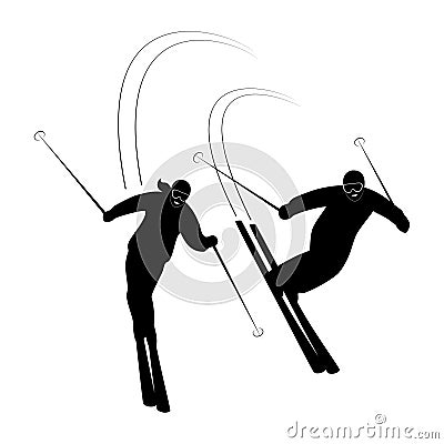 Couple skiers smiling riding on ski on snow winter. Vector Illustration