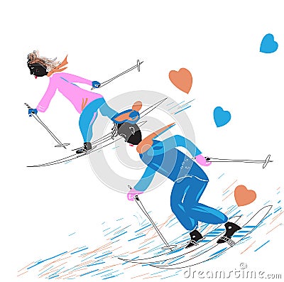 Couple skiing Vector Illustration