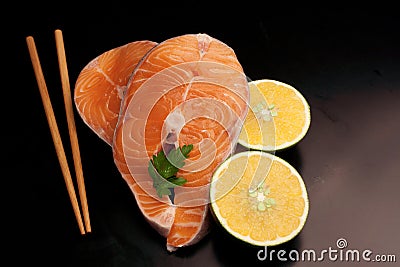 Couple slices of raw salmon Stock Photo