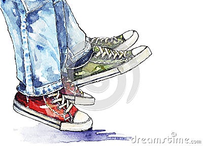 Couple in sneakers Cartoon Illustration