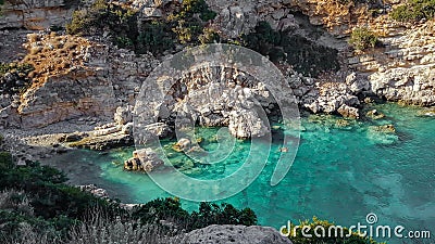 Couple snorkeling in a cove near Marathi Bay in Chania, Crete, Greece Stock Photo