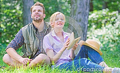 Couple soulmates at romantic date. Romantic couple students enjoy leisure with poetry nature background. Pleasant Stock Photo