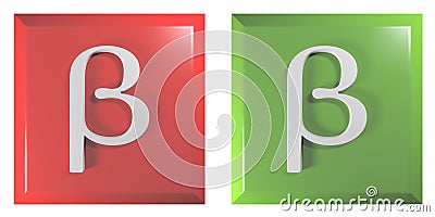 Push buttons square, red and green with beta sign - 3D rendering illustration Cartoon Illustration