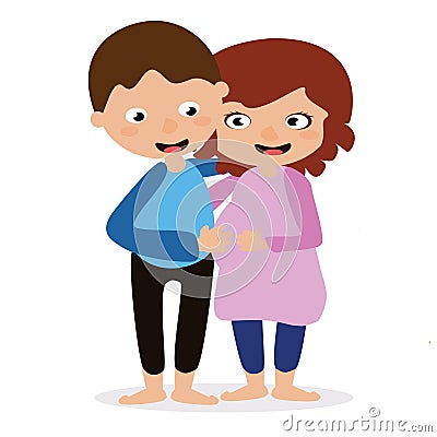 Couple standing together pregnant announcement Vector Illustration