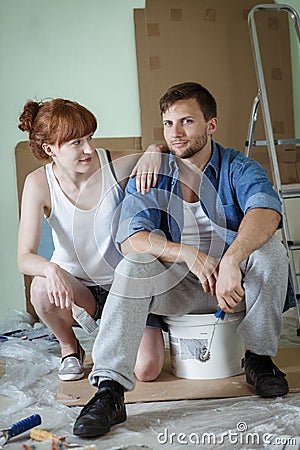 Couple is starting a redecoration Stock Photo