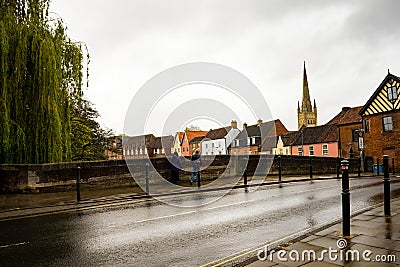 Historic Fye Bridge with Qyaside and the Cathedral in the distance Editorial Stock Photo