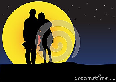 Couple sunset silhouette Vector Illustration