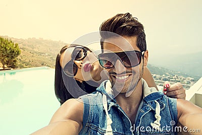 Couple taking Selfie with a smartphone Stock Photo
