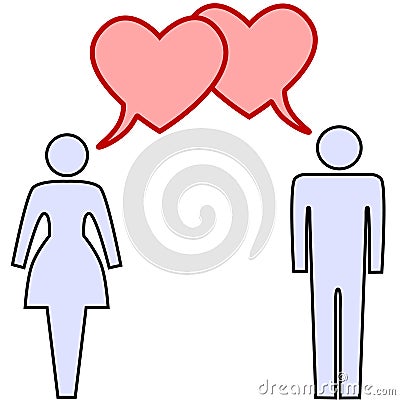 Couple talk love in heart speech bubbles Vector Illustration