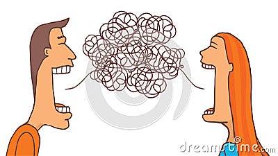 Couple talking and sharing a tangled message Vector Illustration