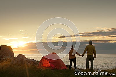 Couple with tent Stock Photo