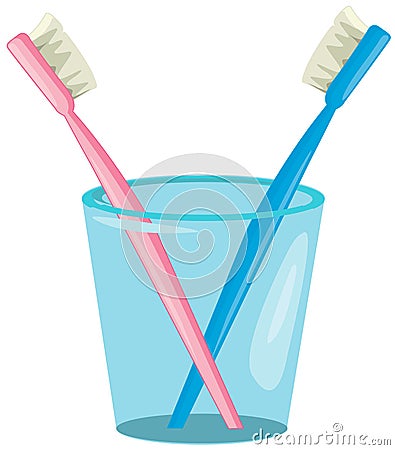 Couple toothbrush in cup Vector Illustration