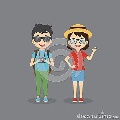Couple Tourist Traveler Vector Illustration Vector Illustration