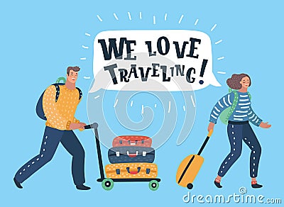 Couple of tourists with travel bag Vector Illustration