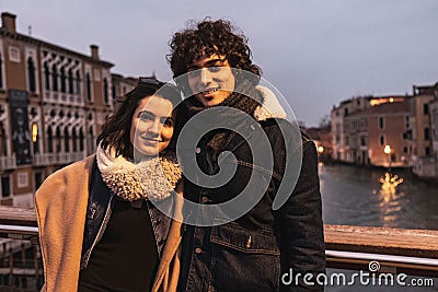 Couple tourists venice dusk Stock Photo