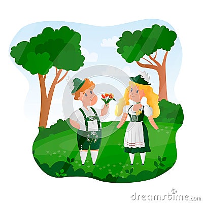 couple in a traditional German, Bavarian costume Vector Illustration