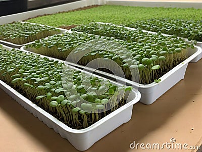 A Couple Of Trays Filled With Plants On Top Of A Table. Generative AI Stock Photo