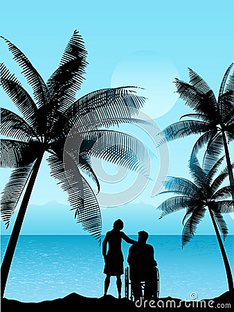 Couple in a tropical landscape Vector Illustration