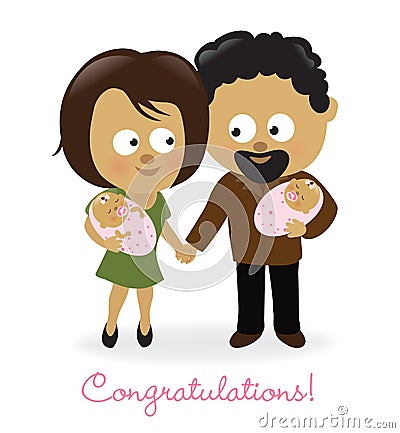 Couple with twin girls Vector Illustration