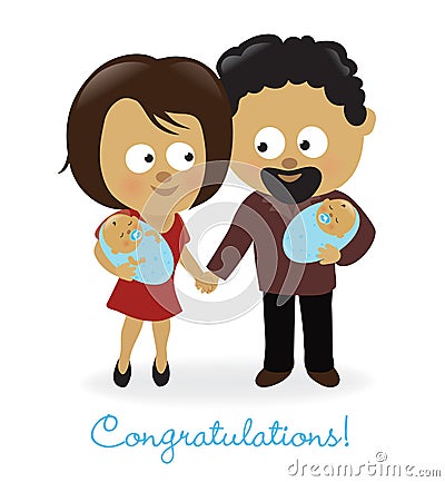 Couple with twins Vector Illustration