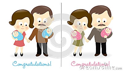 Couple with twins set Vector Illustration