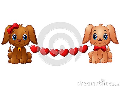 Couple valentine dogs with red heart Vector Illustration