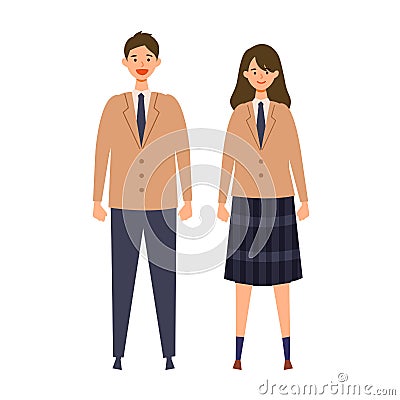 A couple of vector students from high and middle school. Vector illustration of boy and girl in uniform of same color Vector Illustration