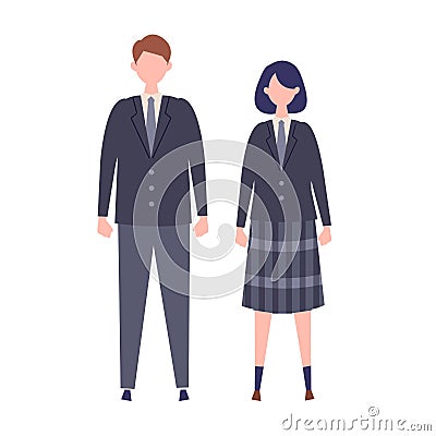 A couple of vector students from high and middle school. Vector illustration of boy and girl in uniform of same color Vector Illustration