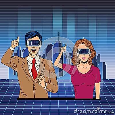 Couple with virtual reality headset Vector Illustration