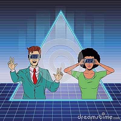 Couple with virtual reality headset Vector Illustration