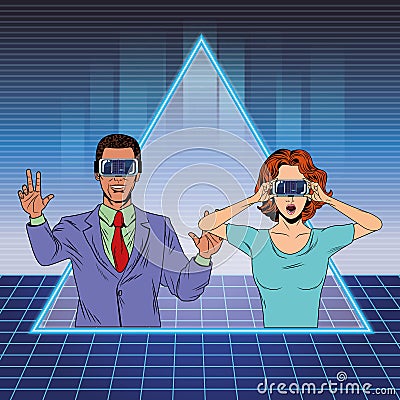Couple with virtual reality headset Vector Illustration