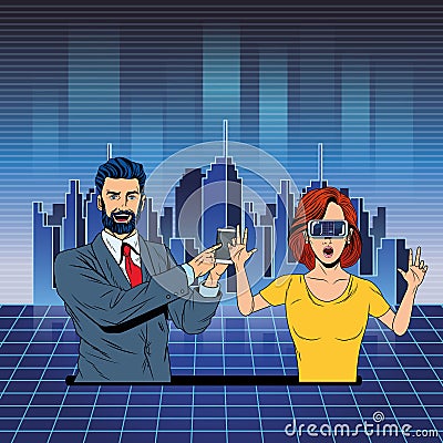 Couple with virtual reality headset Vector Illustration