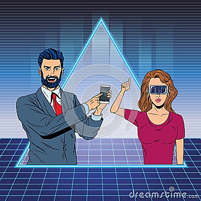 Couple with virtual reality headset Vector Illustration