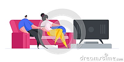 Couple watching TV on sofa at home Vector Illustration