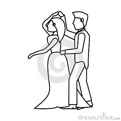 couple wedding dancing outline Cartoon Illustration