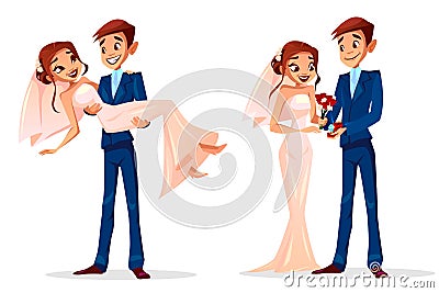 Couple wedding bride and bridegroom vector illustration Vector Illustration