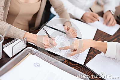 The couple went to a lawyer to conclude an agreement on the divorce. Stock Photo