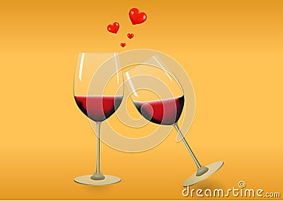 A couple wineglass with cute hearts Stock Photo