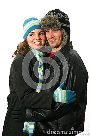 Couple in winter coats Stock Photo