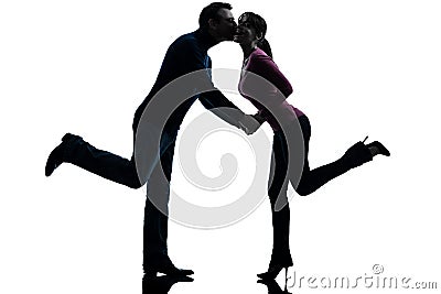 Couple woman man lovers kissing silhouette Stock Photo