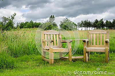 Couple of Wooden Chairs Outdoor Stock Photo