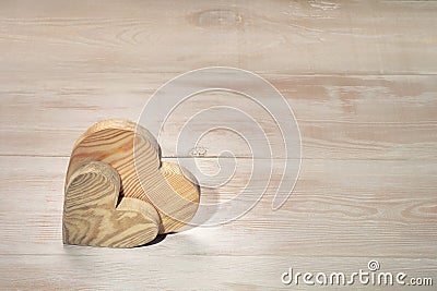 Couple of wooden hearts. Valentine`s day background. Stock Photo