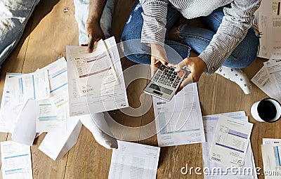 Couple working on the debt Stock Photo