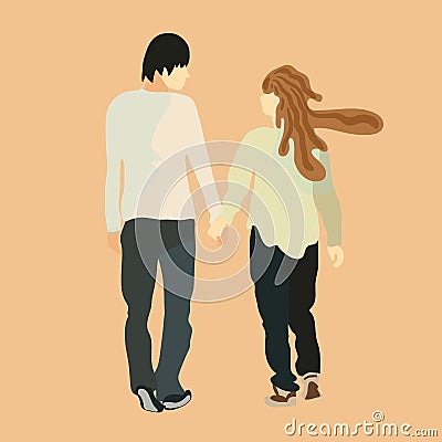 Couple of young people. Man and woman hold hands on a white background. Vector illustration in a flat style Cartoon Illustration