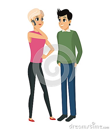 Couple young talking communication Vector Illustration