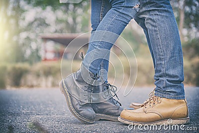 Couples Couple kissing outdoors - Lovers on a romantic date, kiss her man Stock Photo