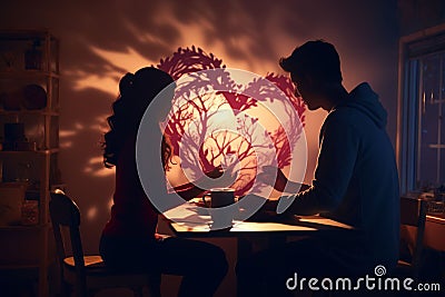 Couples Creating HeartShaped Shadow Puppets on Stock Photo
