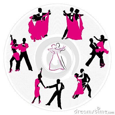 Couples dancing on the plate Vector Illustration